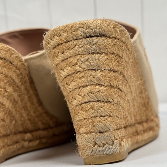 Viscata Barcelona Espadrille Wedges Open Back Sandals Tan Canvas Boho Chic 39/8 - Picture 7 of 13